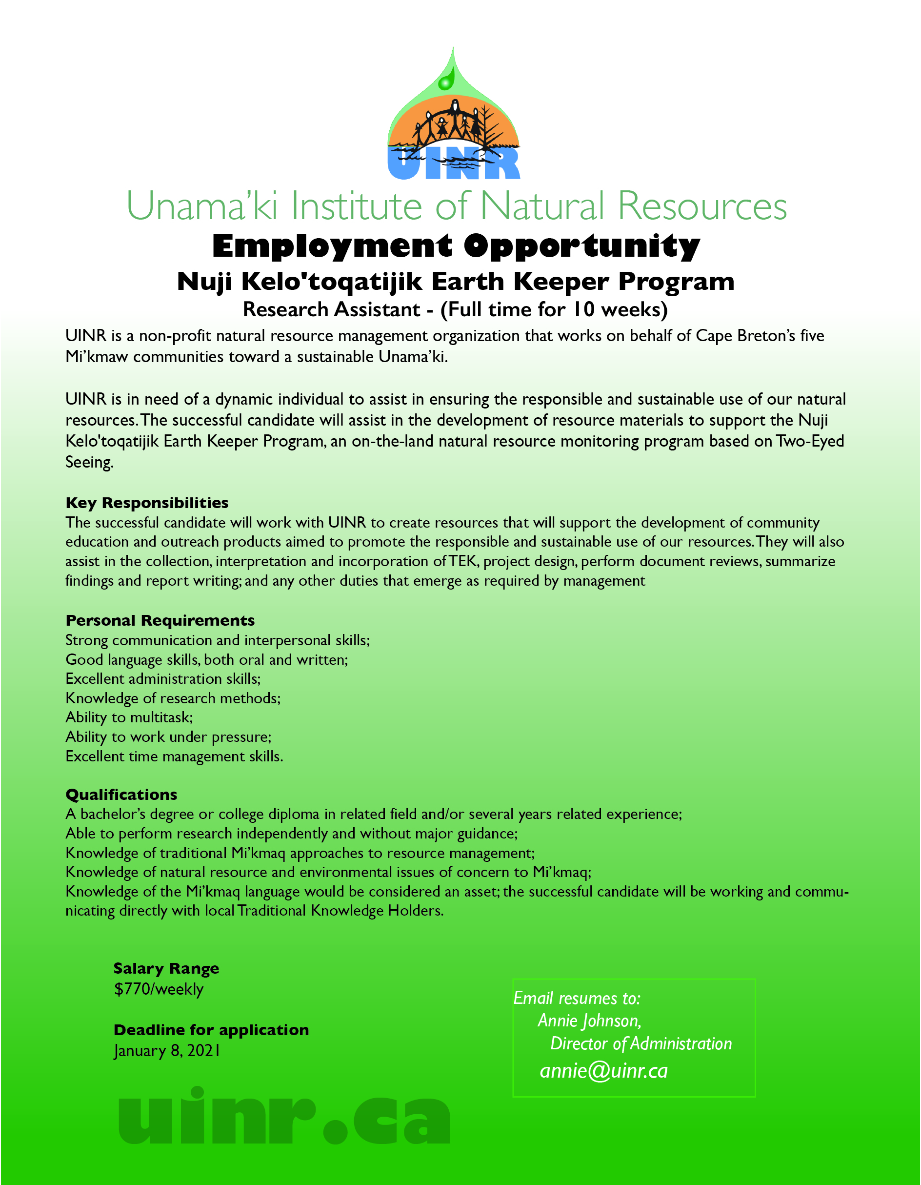 Job Posting: Earth Keeper Research Assistant